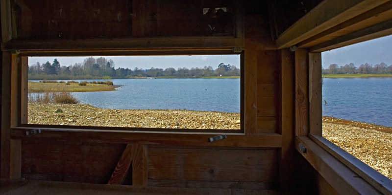Blashford Lakes Tern Hide interior and view out